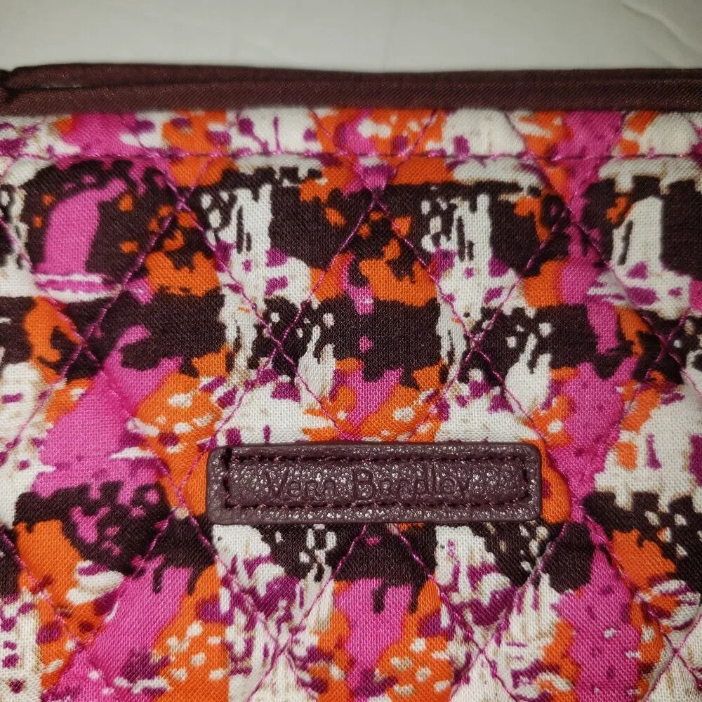 VERA BRADLEY Houndstooth Tweed Tote Pink Orange Quilted Cotton Handbag NEW